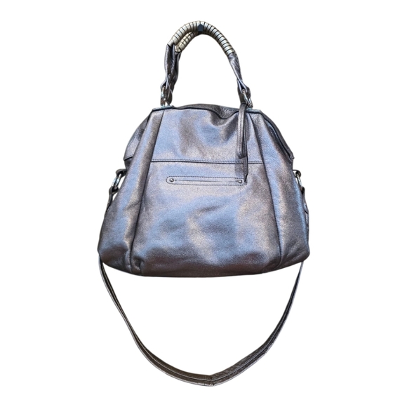 B. Makowsky Metallic Silver Leather Top Handle Shoulder Bag - Picture 4 of 15